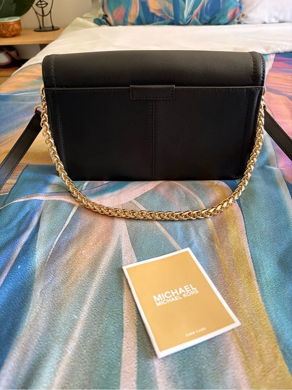 NWT Michael Kors “Sonia” Black Leather Crossbody with Gold Chain